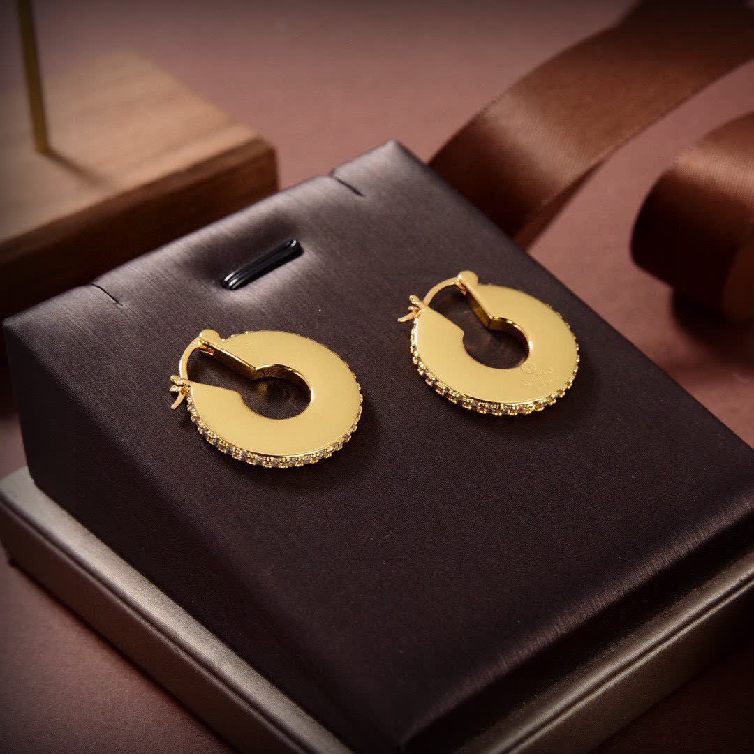 Bottega Veneta Elegant Gold Hoop Earrings with Diamond Accents